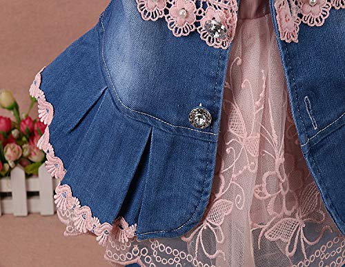 Yao 6M-4Y Infant 3Pcs Baby Girls Clothes Set Toddler Outfits Lace Dress Jacket and Jeans (4-5Y,Flower-Pink) - Image 4